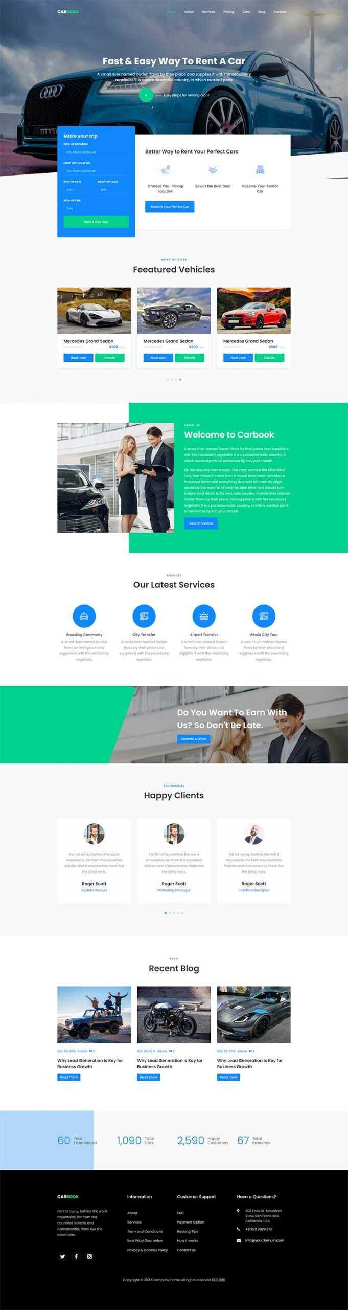 Bootstrap4汽车接送租赁服务网站html模板 - 网创&网赚 项目教学