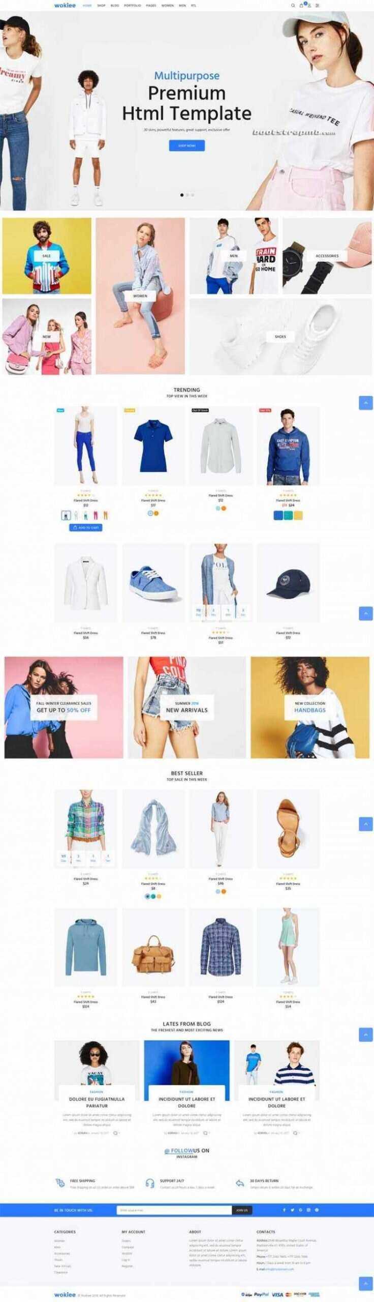 蓝色宽屏Bootstrap响应式服装购物商城 - 网创&网赚 项目教学