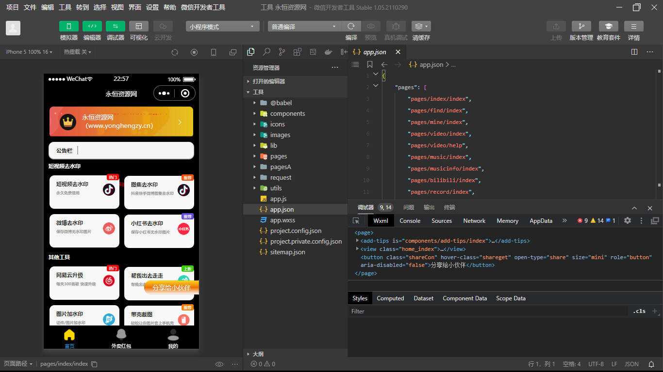 简约黑色多功能去水印外卖小程序源码/带流量主 - 网创&网赚 项目教学
