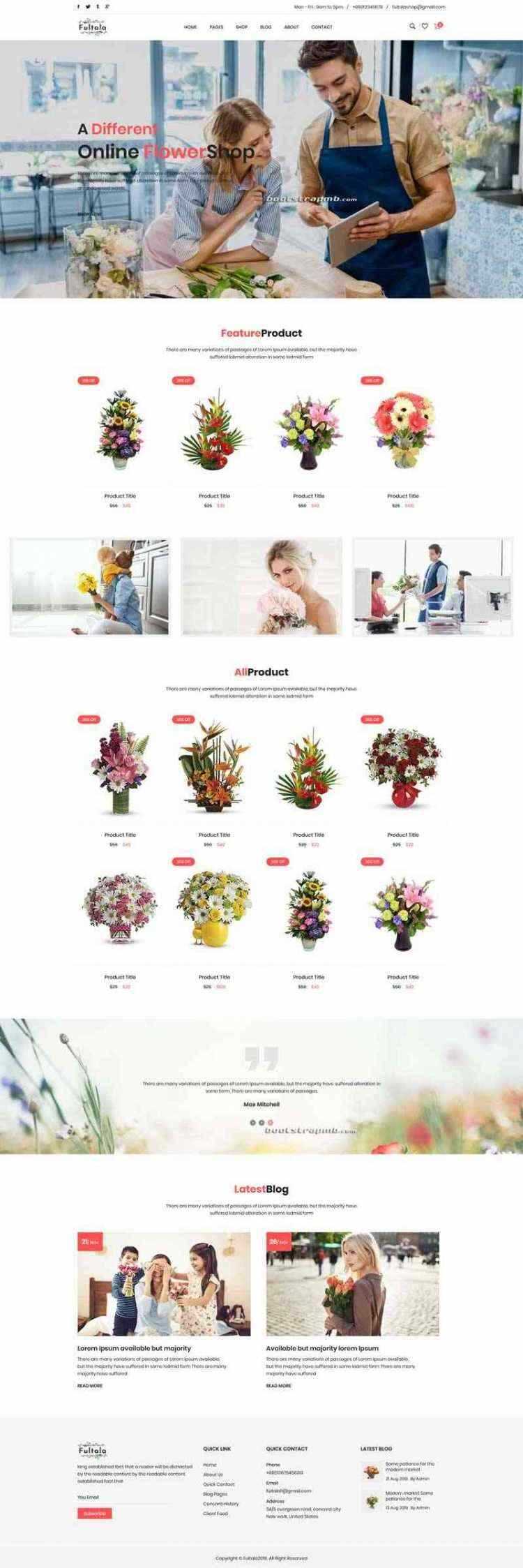 Bootstrap英文外贸响应式鲜花预订网电商 - 网创&网赚 项目教学