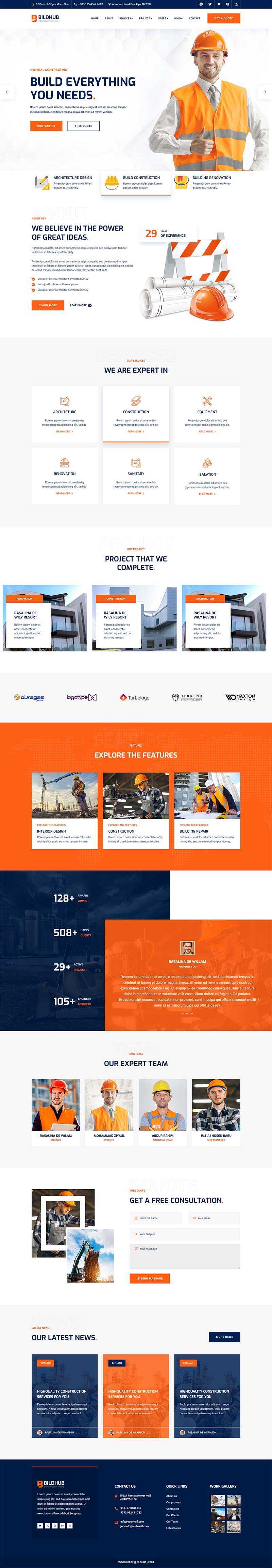 bootstrap橙色响应式建筑设计公司网站html模板 - 网创&网赚 项目教学