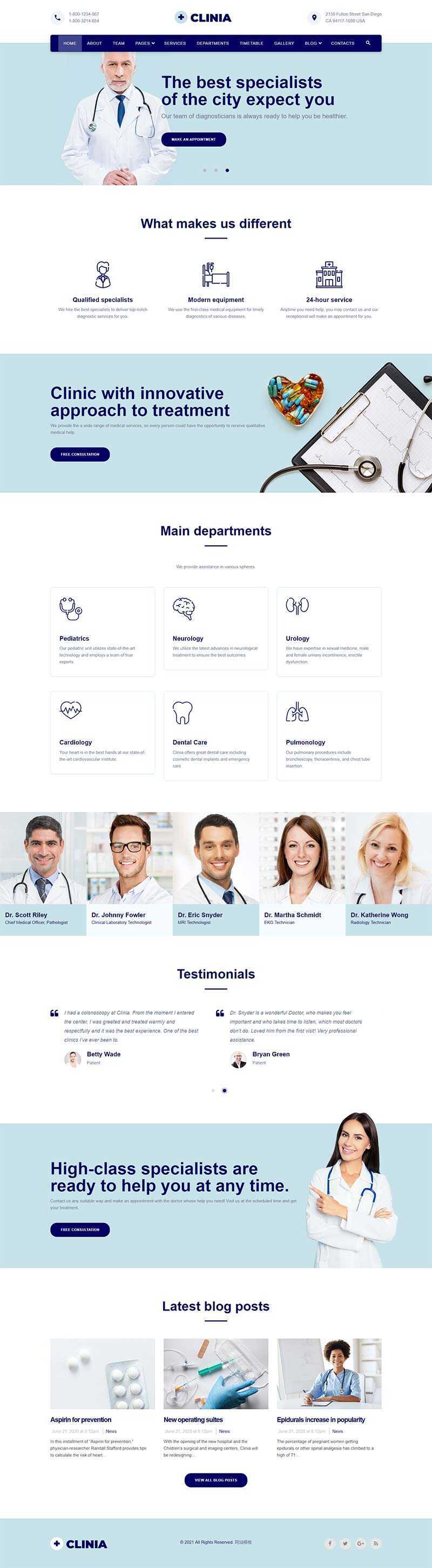 bootstrap蓝色医疗诊所服务网站HTML5模板 - 网创&网赚 项目教学