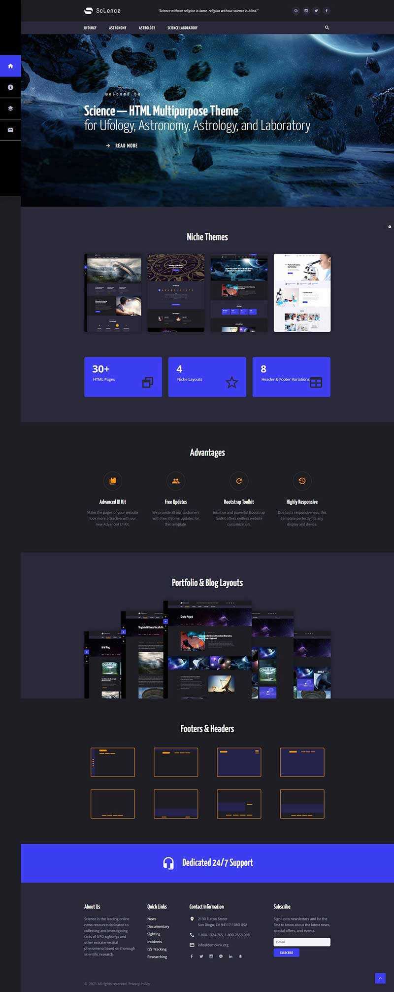 深色星空宇宙天文类多用途网站HTML模板 - 网创&网赚 项目教学
