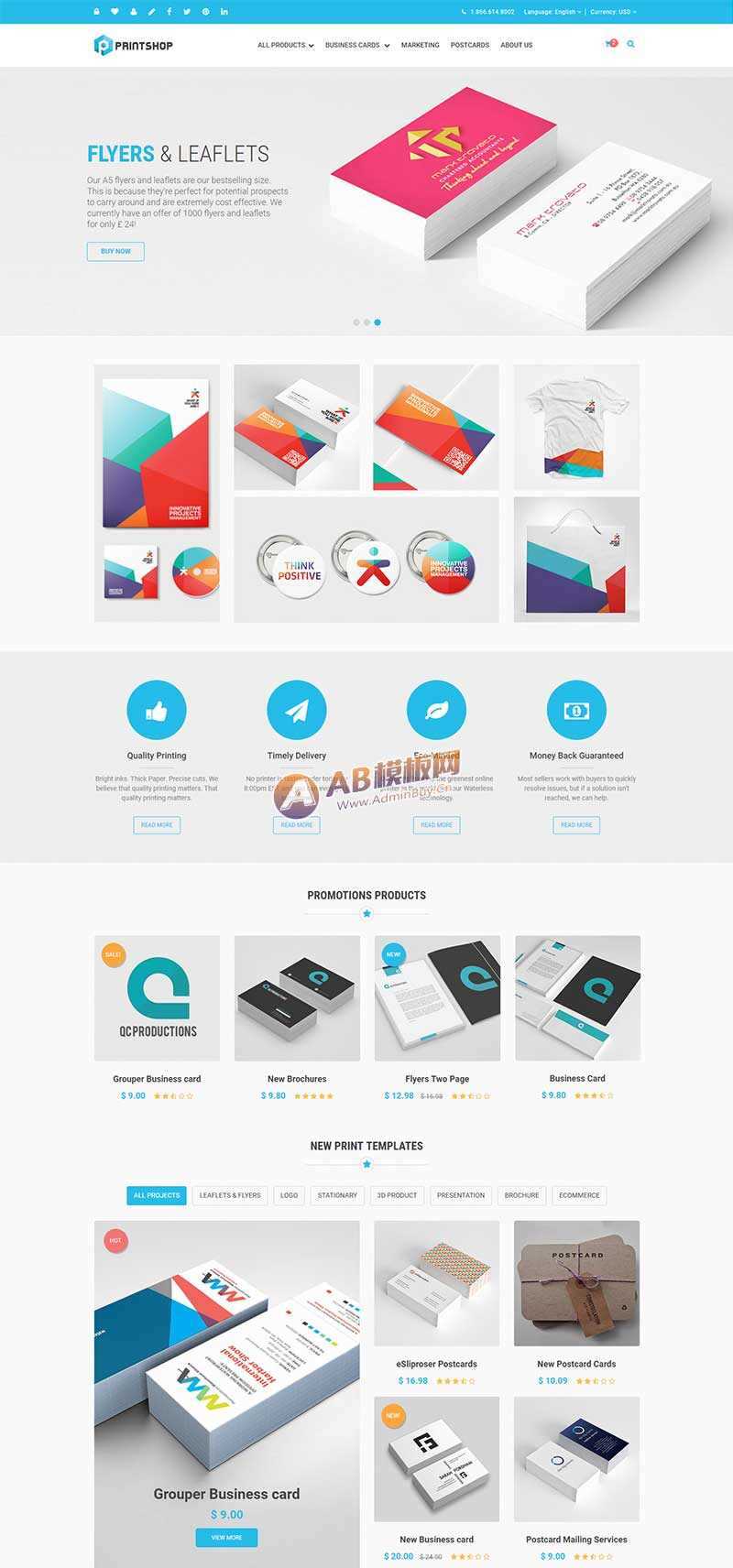 图片[3] - 蓝色的响应式名片印刷公司网站html模板 - 网创&网赚 项目教学