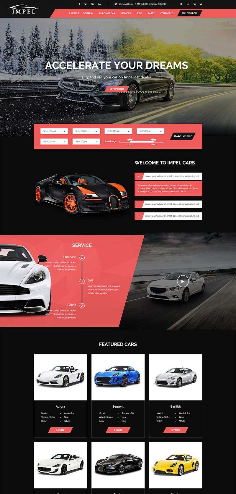 Bootstrap大气红色的汽车经销商网站html模板 - 网创&网赚 项目教学