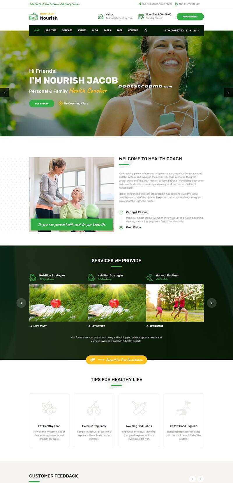 Bootstrap绿色的健康指导生活服务网站html模板 - 网创&网赚 项目教学