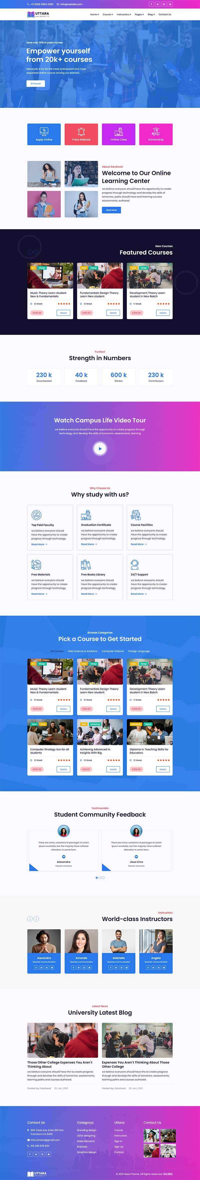 bootstrap响应式大学在线课程网站HTML模板 - 网创&网赚 项目教学