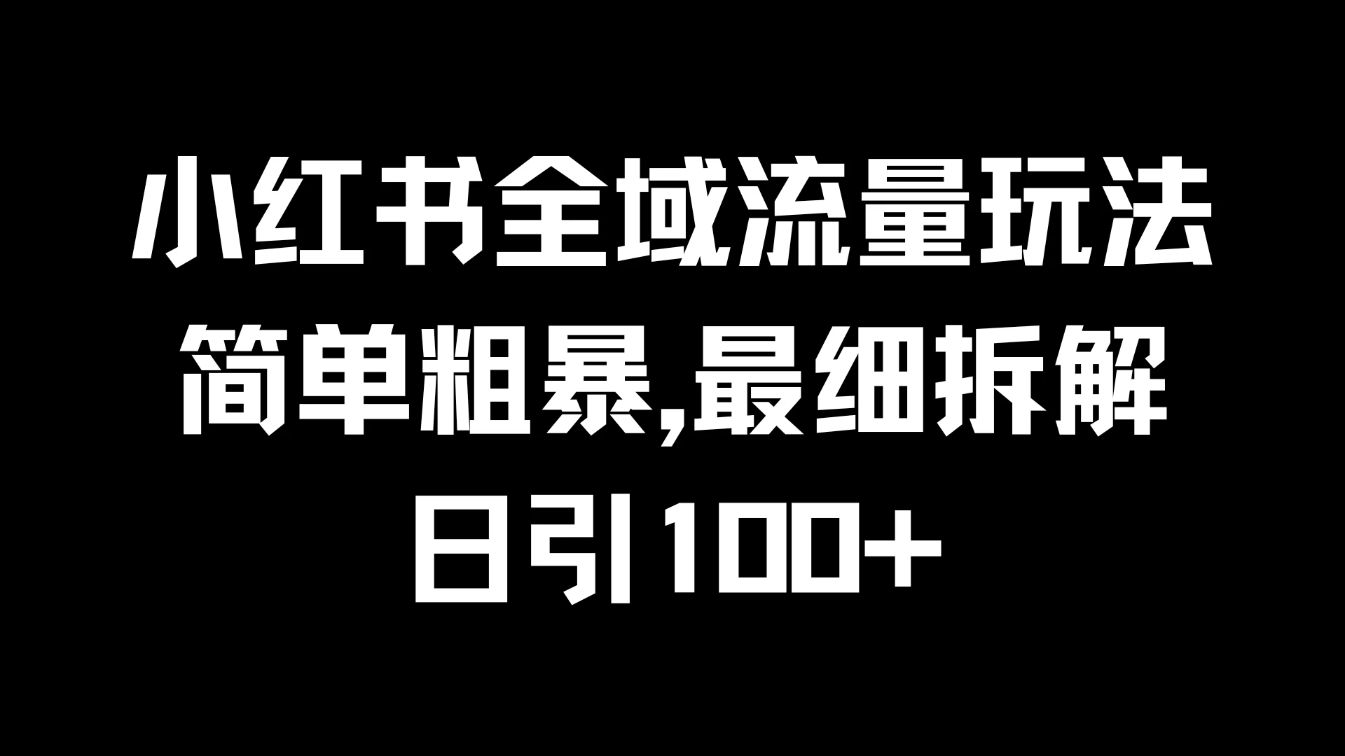 小红书全域流量玩法，简单粗暴，日引100+ - 网创&网赚 项目教学