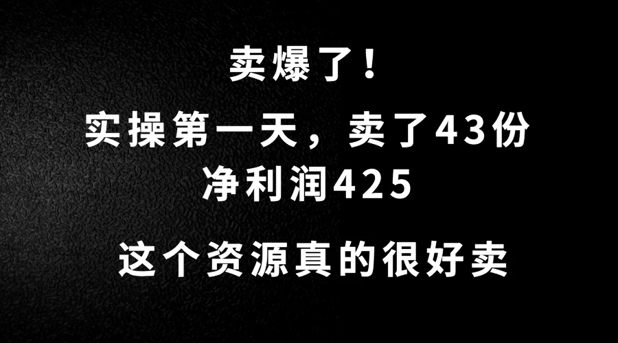 这个资源，需求很大，实操第一天卖了43份，净利润425 - 网创&网赚 项目教学