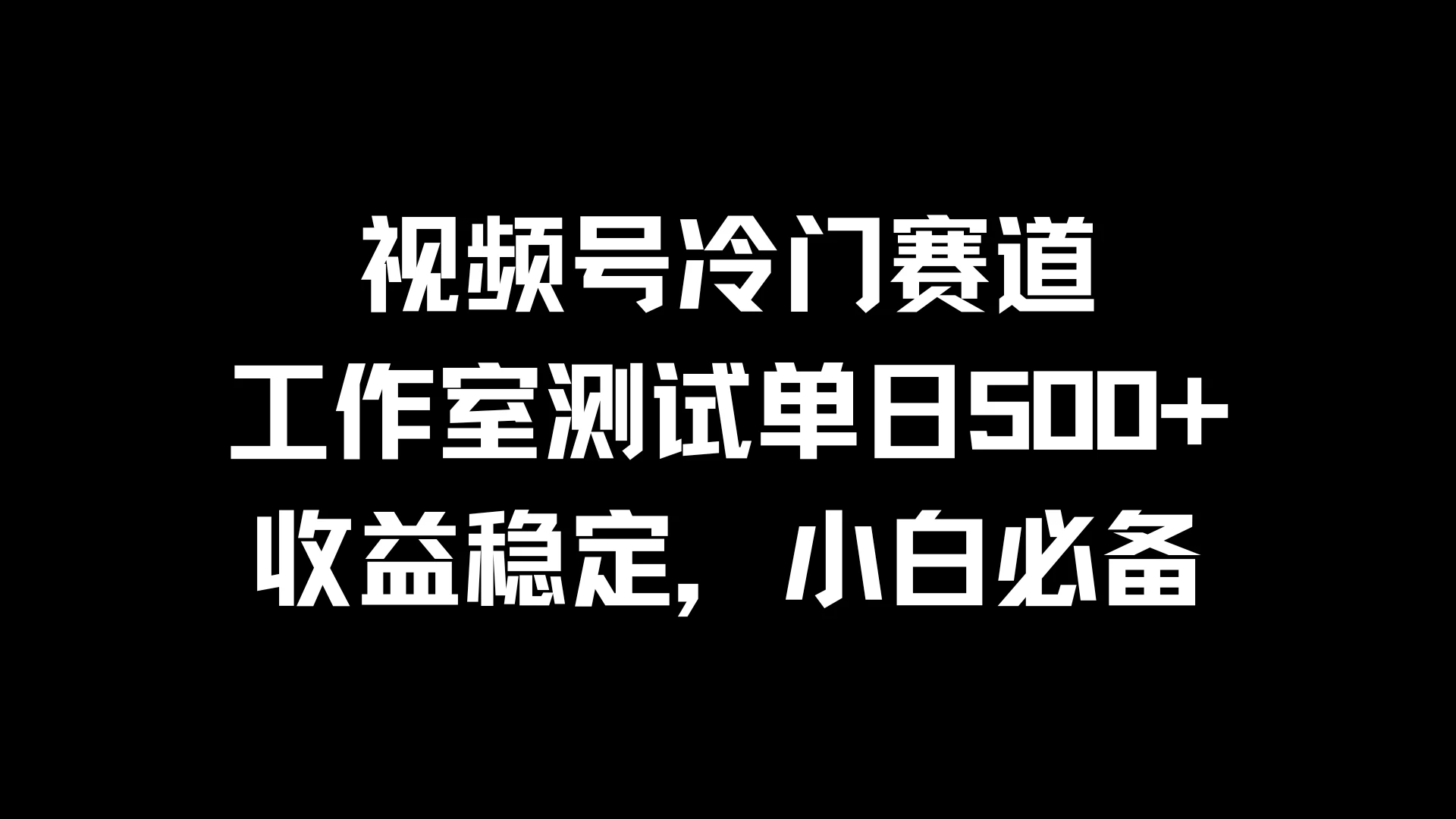 视频号冷门赛道，工作室测试单日500+，收益稳定，小白必备 - 网创&网赚 项目教学