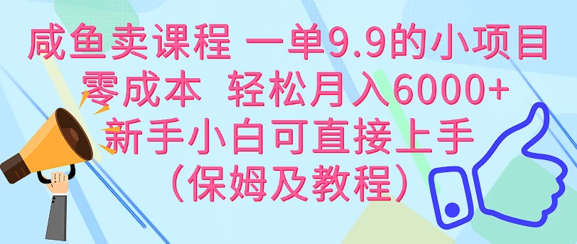 咸鱼卖课程 一单9.9的小项目  零成本  轻松月入6000+新手小白可直接上手（保姆级教程） - 网创&网赚 项目教学
