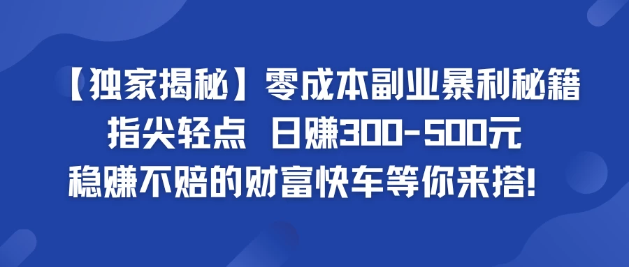 独家揭秘零成本副业暴利秘籍：指尖轻点，日赚300-500元，稳赚不赔的财富快车等你来搭！ - 网创&网赚 项目教学