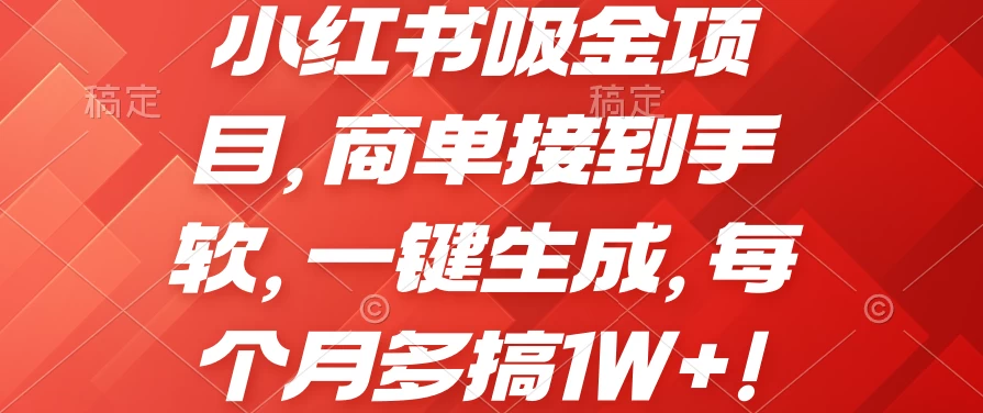 小红书吸金项目，商单接到手软，一键生成，每个月多搞1W+ - 网创&网赚 项目教学