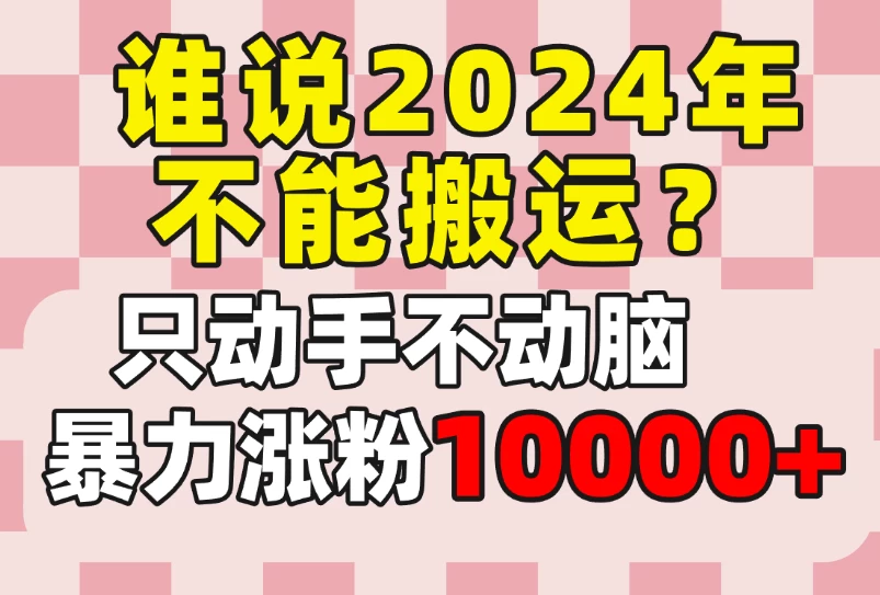 谁说2024年不能搬运？只动手不动脑，自媒体平台单月暴力涨粉10000+ - 网创&网赚 项目教学