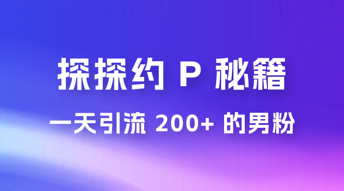 靠探探约 P 秘籍，一天引流 200+ 的男粉，日赚1000+，就是这么玩的 - 网创&网赚 项目教学