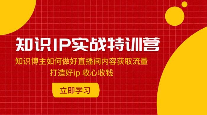 知识 IP 实战特训营：知识博主如何做好直播间内容获取流量，打造好 ip 收心收钱 - 网创&网赚 项目教学