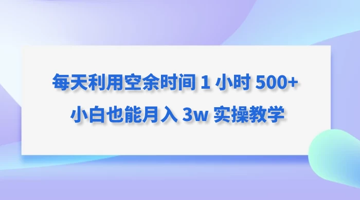 每天利用空余时间 1 小时 500+ 小白也能月入 3w 实操教学 - 网创&网赚 项目教学