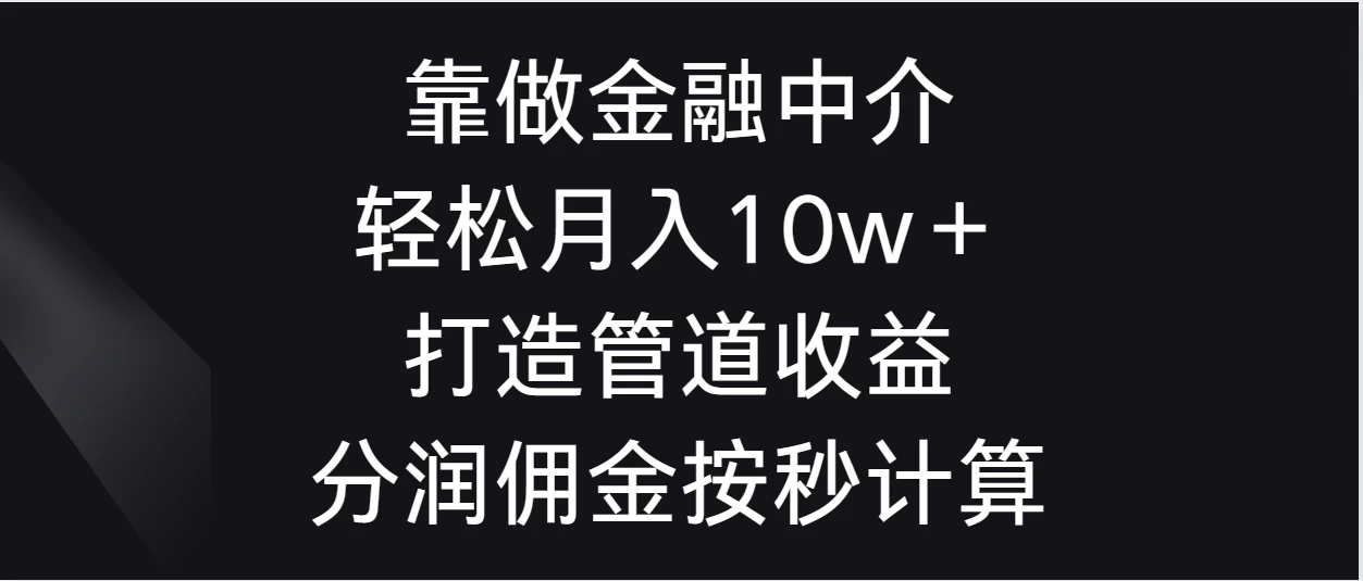 靠做金融中介，轻松月入10w＋打造管道收益，分润佣金按秒计算 - 网创&网赚 项目教学