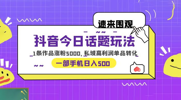 抖音今日话题玩法：单条作品涨粉上千，私域高利润单品转化 - 网创&网赚 项目教学