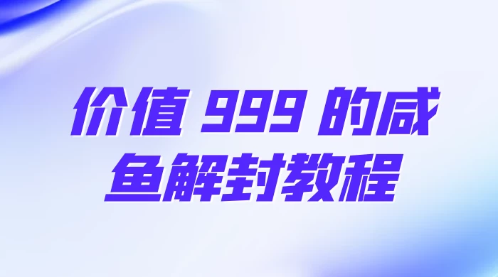 价值 999 的咸鱼解封教程 - 网创&网赚 项目教学