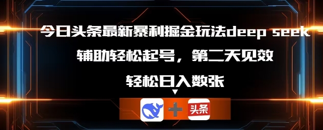 今日头条最新暴利掘金玩法deepseek，辅助轻松矩阵当天起号，第二天见收益，轻松日入数张-HEIHUIX