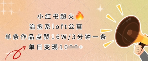 小红书超火的治愈系loft公寓，单条作品点赞16W，3分钟一条，单日变现数张-HEIHUIX